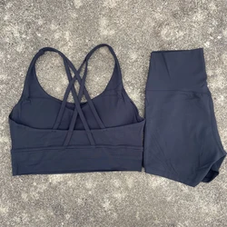 Women's 2 - Piece Yoga and Fitness Outfit - Cross Straps Bra & High Waist Shorts - M (Black yoga set)