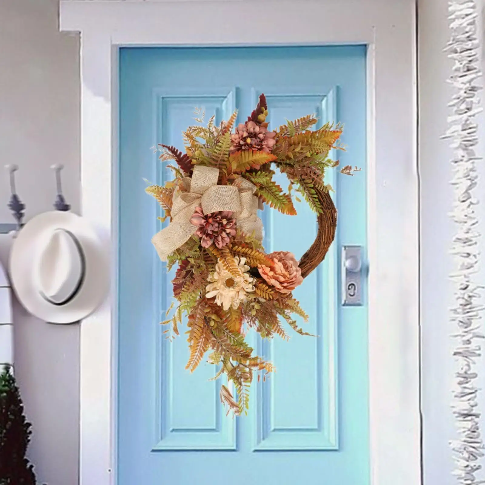 Fall Wreath with Lights Realistic Harvest Wreath Thanksgiving Wreath for Indoor Outdoor Festival Wall Farmhouse Home Decoration