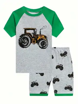 Toddler Boys Short-sleeved Pajamas Sets Kids Boy Truck Print Two-piece Pajama Set