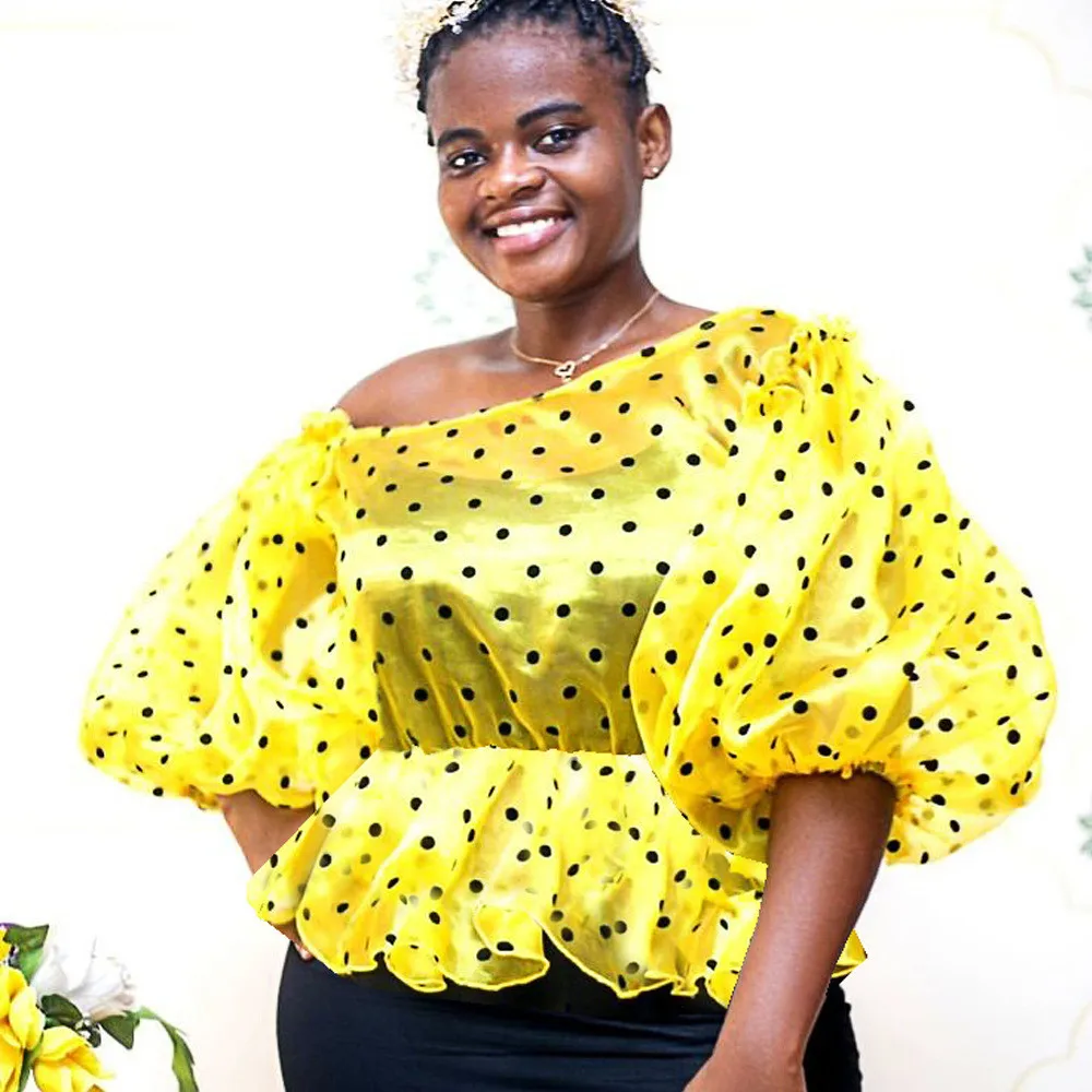 

Модная женская элегантная блузка в горошек с длинным рукавом