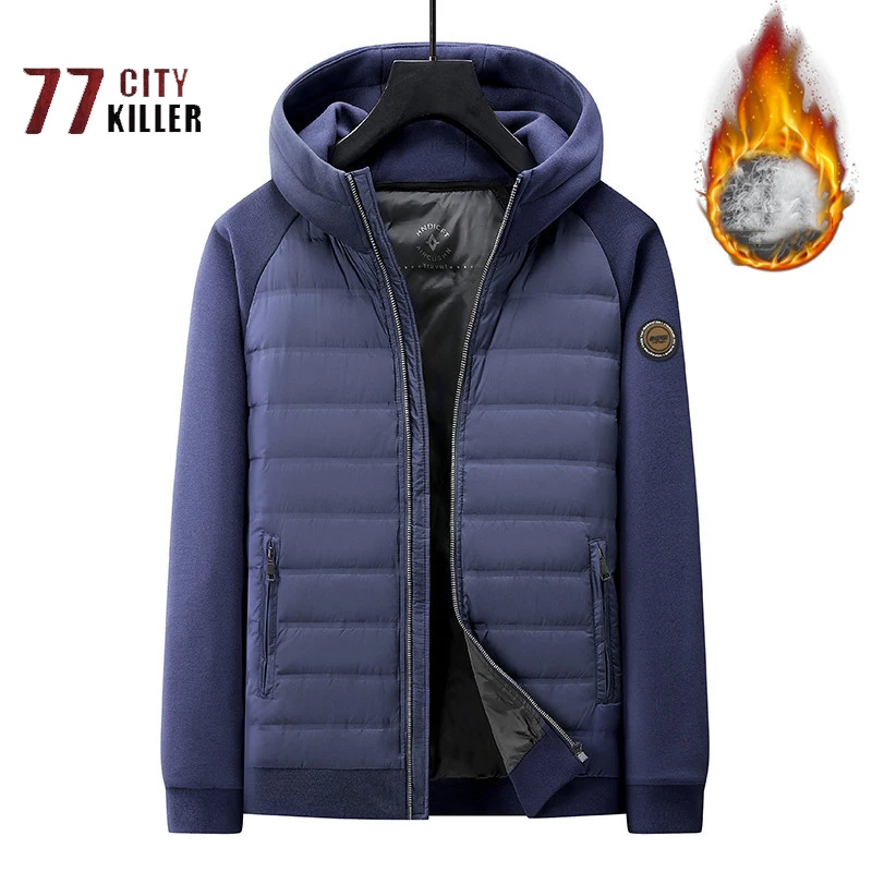 

Winter Patchwork Hooded Casual Warm Men's Down Jackets Multiple Pockets Zipper Fashionable Sports Parka Coat Jaqueta Masculina