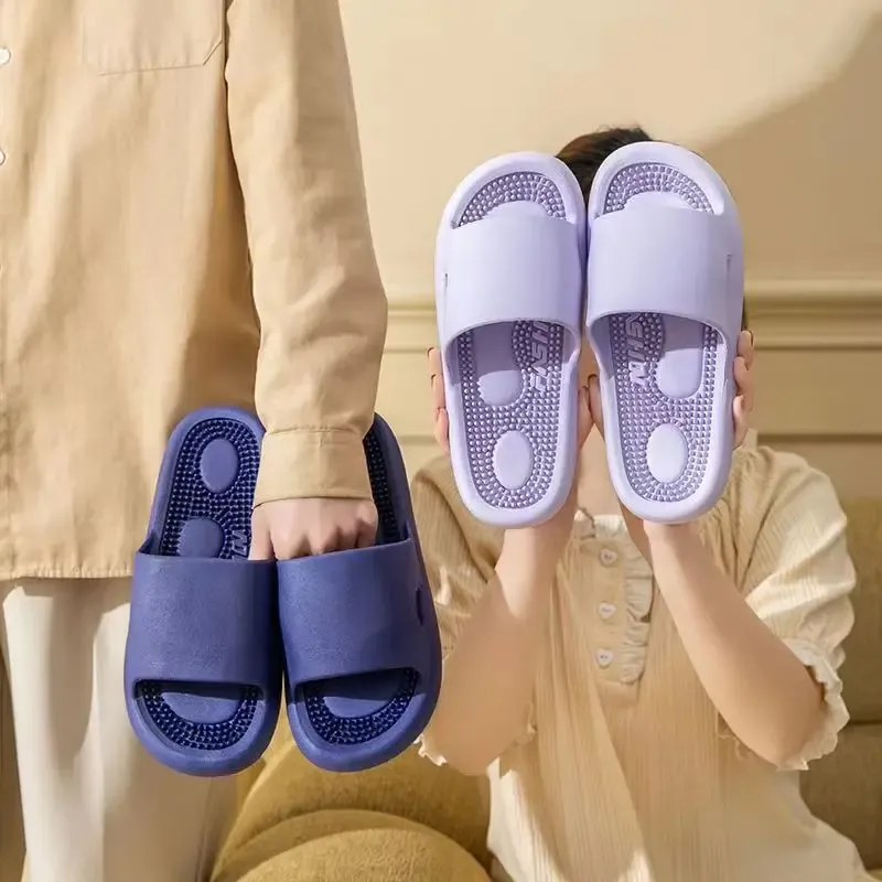 Summer Couple Massage Shoes Indoor Bathroom Soft Anti-slip Wear-resistant Slippers For Men And Women PVC Sole Home Use