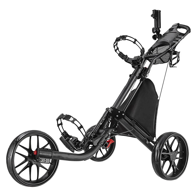 NEW Design Golf Push Cart Golf Trolley with Umbrella Holder Portable Moving Foldable 4 Wheel Trolley