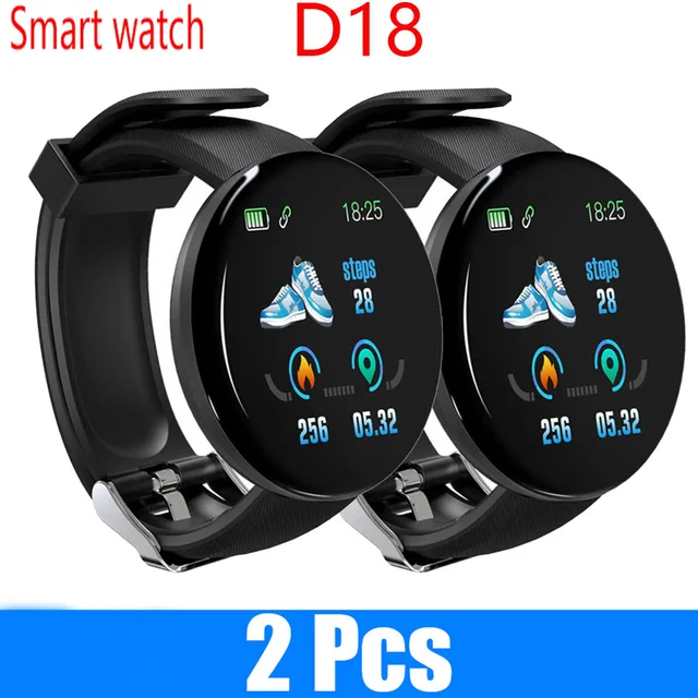 2Pcs D18 Smart watch digital Bluetooth watch sports fitness pedometer blood pressure heart rate monitoring smartwatch 2023 1