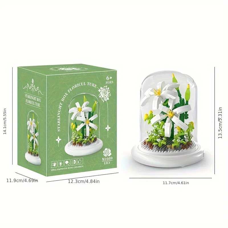 Building block pot Immortal flower Plant Small brick tulip ornament Toy Valentine Birthday Gift Glow Easter gift