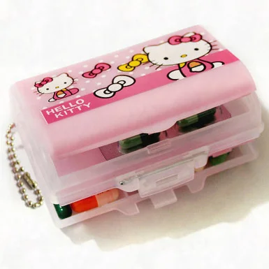

Sanrio Kawaii HelloKitty Portable Pill Box Seven Compartment KT Cat Storage Box Travel Portable Double Layer Medicine Box Gift