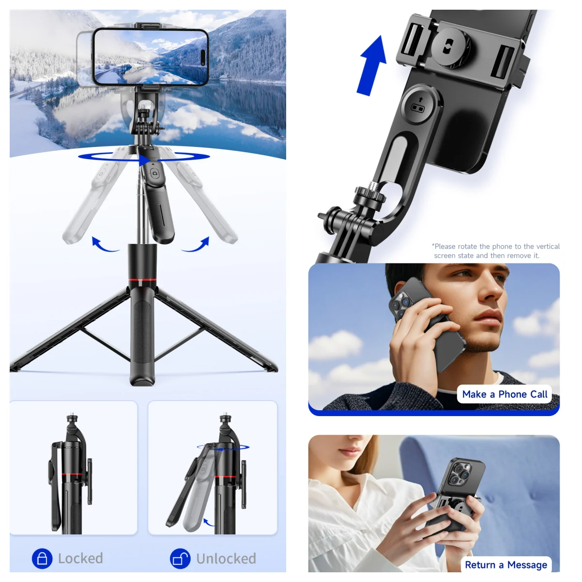 1.7M Wireless Selfie Stick Tripod Foldable Stand For Gopro Action Cameras Smartphones Balance Steady Shooting Live