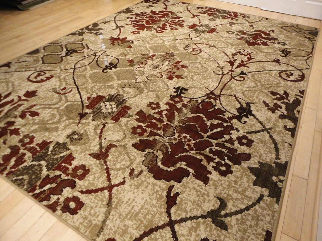 

Modern Rug Contemporary Area Rugs Burgundy 8x10FT Abstract Carpet 5x7FT Flower Rugs