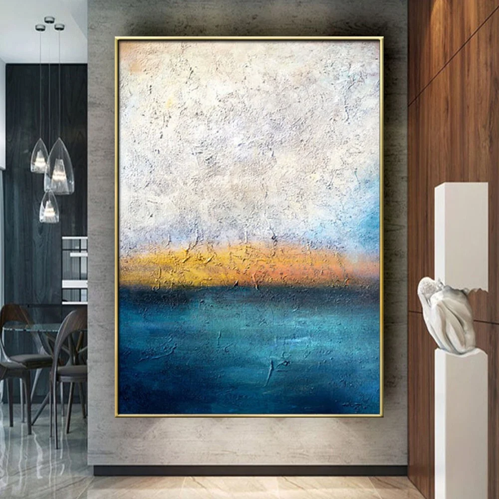 

Modern Ocean Sea Landscape Wall Art Picture Blue Abstract Canvas Poster Handmade Oil Paintings Decor Living Room Artwork Mural