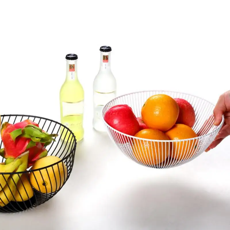 Metal Wire Fruit Plate Kitchen Living Room Storage Basket Kitchen Drain Rack Fruit Vegetable Storage Holder Snack Tray