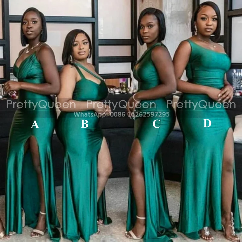 

Emerald Green One Shoulder Bridesmaid Dresses Mermaid Side Split Long Plus Size Women Sheath Party Dress Wedding Guest Formal