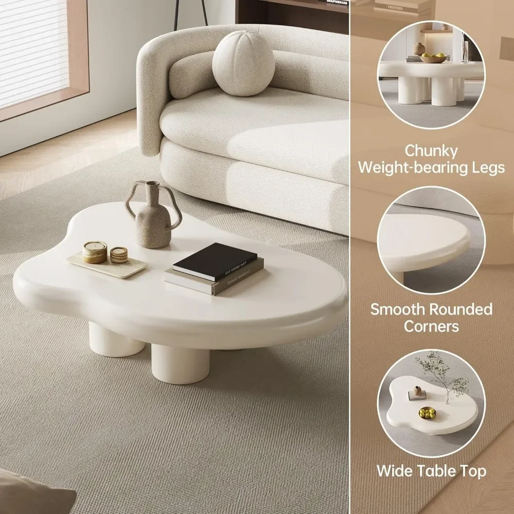 Cloud Coffee Table with 18.89" Legs, Cute Coffee Table, White Modern Tea Table, Irregular Indoor End Table for Living Room