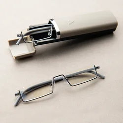 Enhanced Men's Metal Frame Blue Light Blocking Reading Glasses with Presbyopia Lenses and Case (Gray)