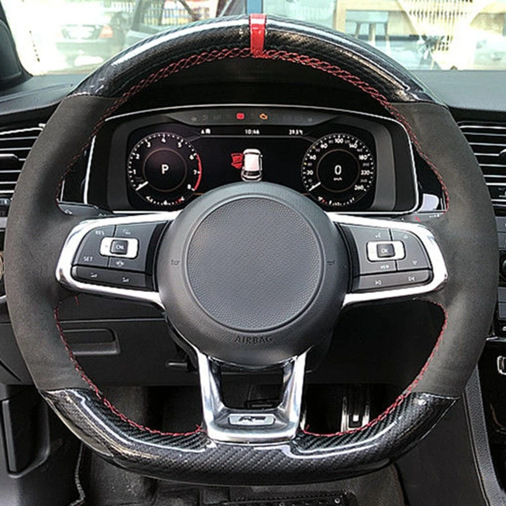 

Car Steering Wheel Cover Black Carbon Fiber Leather For Volkswagen VW Golf 7 GTI Golf R MK7 VW Polo GTI Scirocco 2015 2016