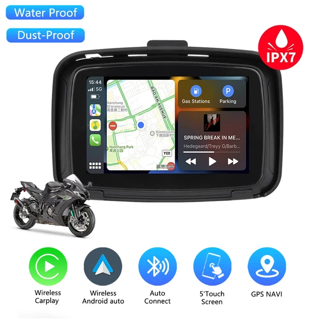 Pantalla táctil portátil de 5 pulgadas para motocicleta, pantalla táctil  impermeable CarPlay y Android Auto, navegación GPS a través de