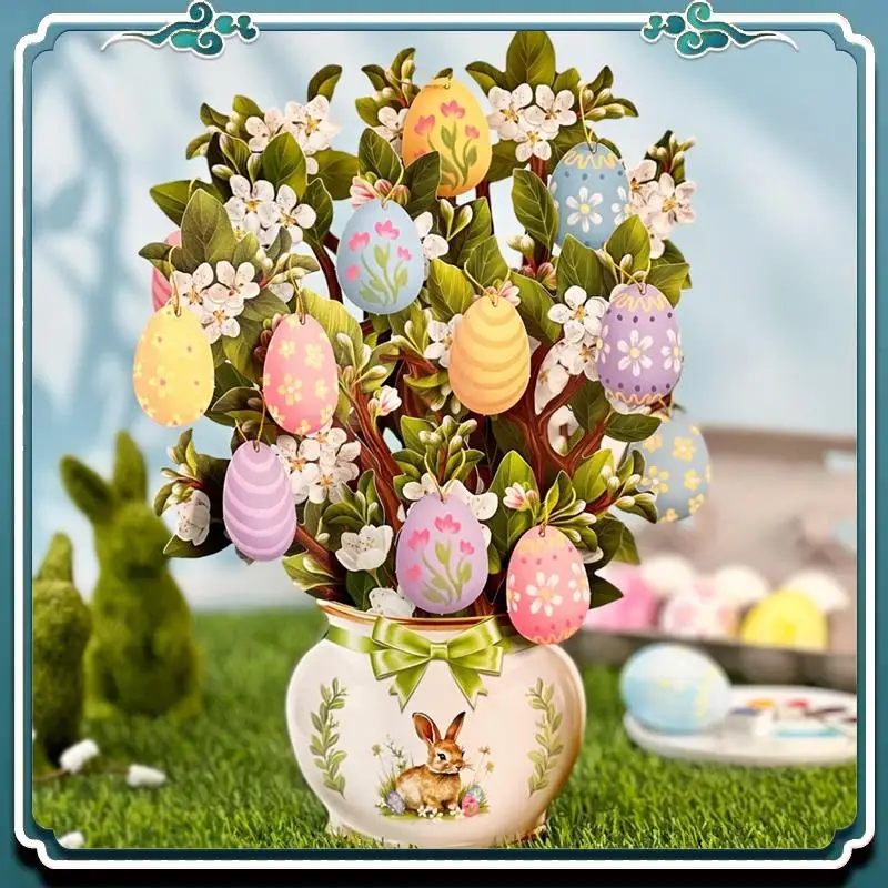 사용하기 쉬운 종이 카드, 부활절 달걀 나무, 실물 크기 영원한 꽃다발 3D 팝업 축하 카드 (빈 노트 카드 포함)