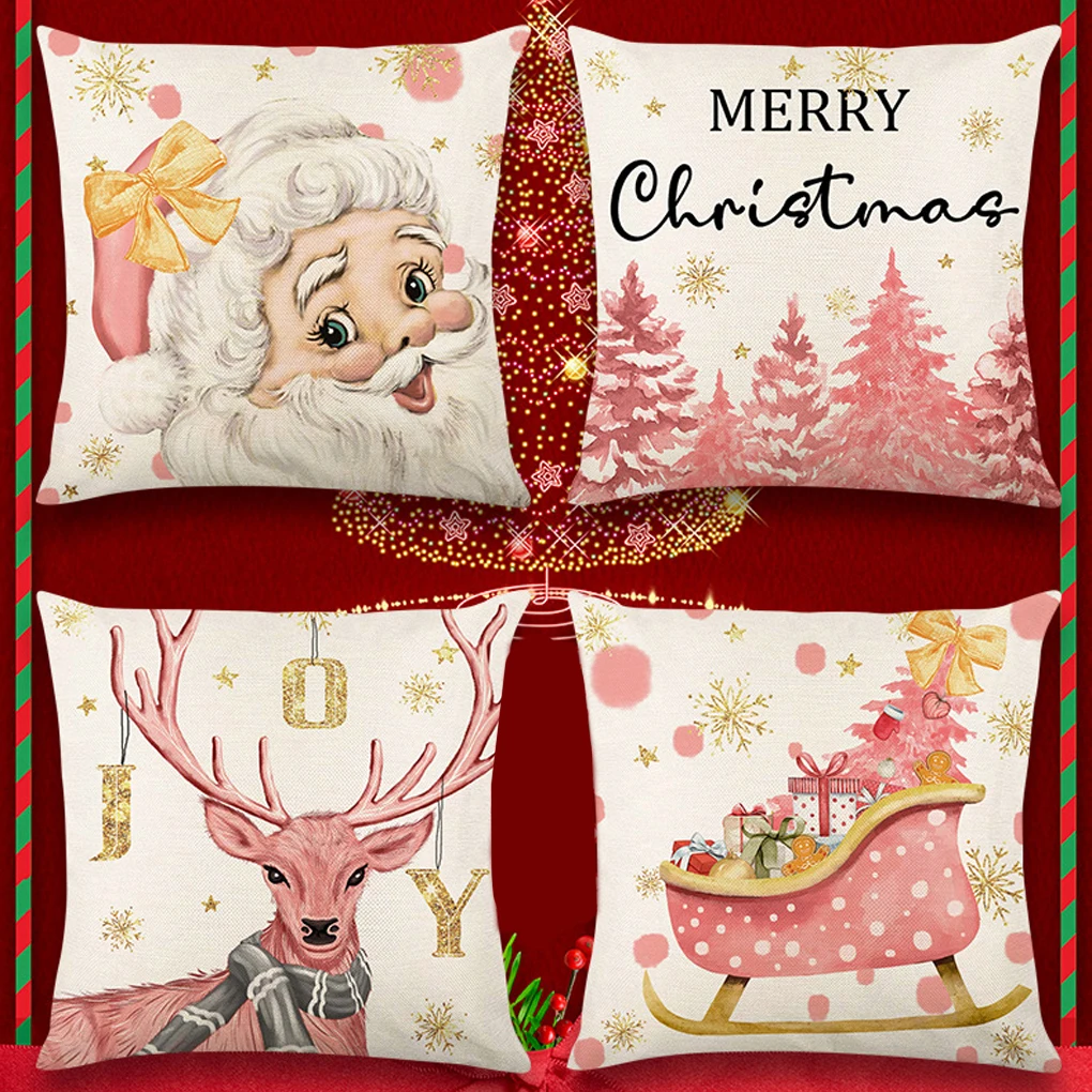 

Christmas Pillowcase Linen Print Pillow Cases With Cartoon Santa Claus Wide Application Decoration Gifts Christmas Pillowcase