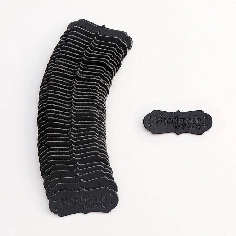 50pc 41x16mm 수제 태그 수제 바느질 액세서리 의류용 가짜 가죽 뜨개질 라벨 가방용 수제 Pu 라벨