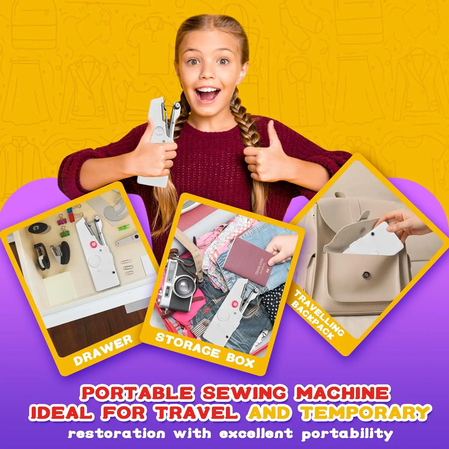 Portable Mini Electric Sewing Machine Handheld Sewing Machine with Bobbin for Needlework Handwork Home Travel Sewing Accessories 2