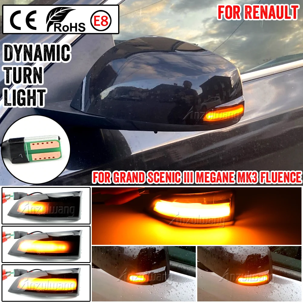 

For Renault Megane MK3 Laguna III X91 Scenic Fluence Latitude Safrane LED Dynamic Turn Signal Mirror Sequential Indicator Light