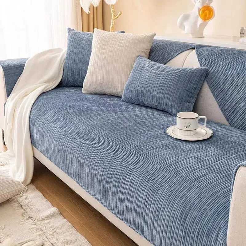 Chenille Solid Color Non-slip Sofa Cover Living Room Sofa Backrest Armrest Towel Four Season Straight Couch Protection Cushion 6