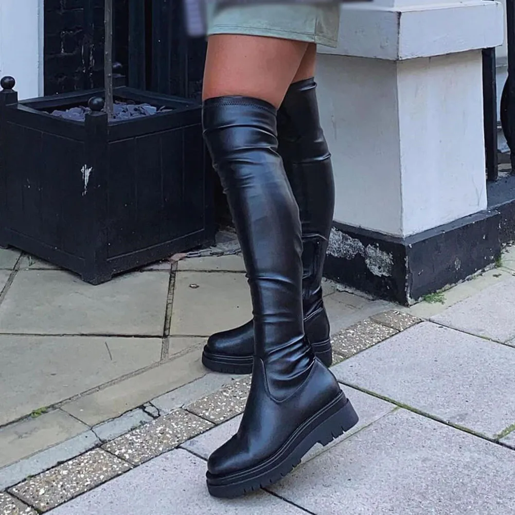 Ladies Chunky High Heels Thigh High Boots Fashion Solid Platform women's Over The Knee Boots Casual Comfy Woman Shoes