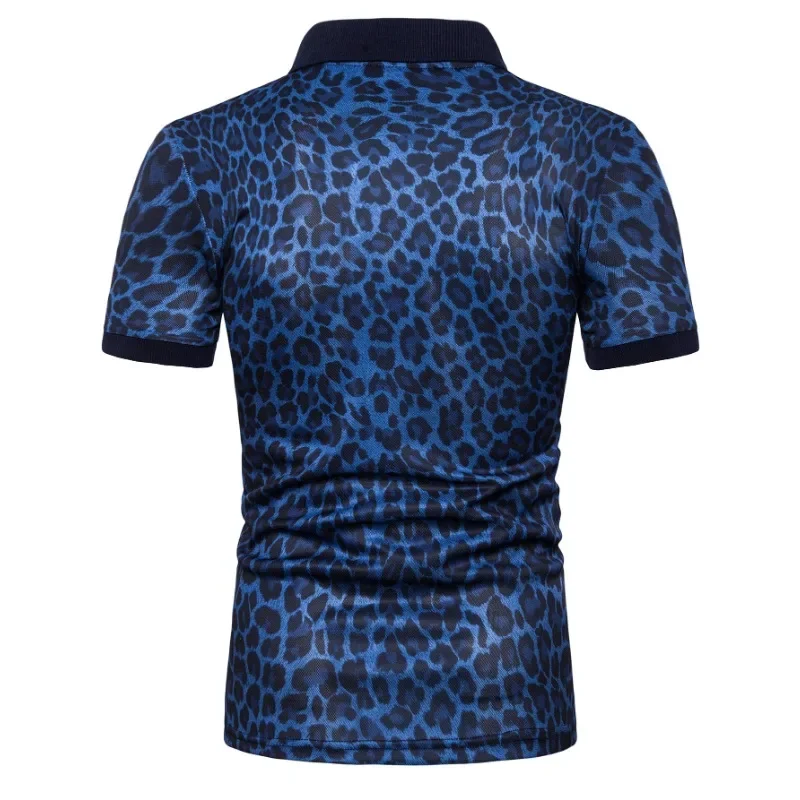 1pc Men's Fashion Leopard Print Short Sleeve Breathable Lapel T-shirt