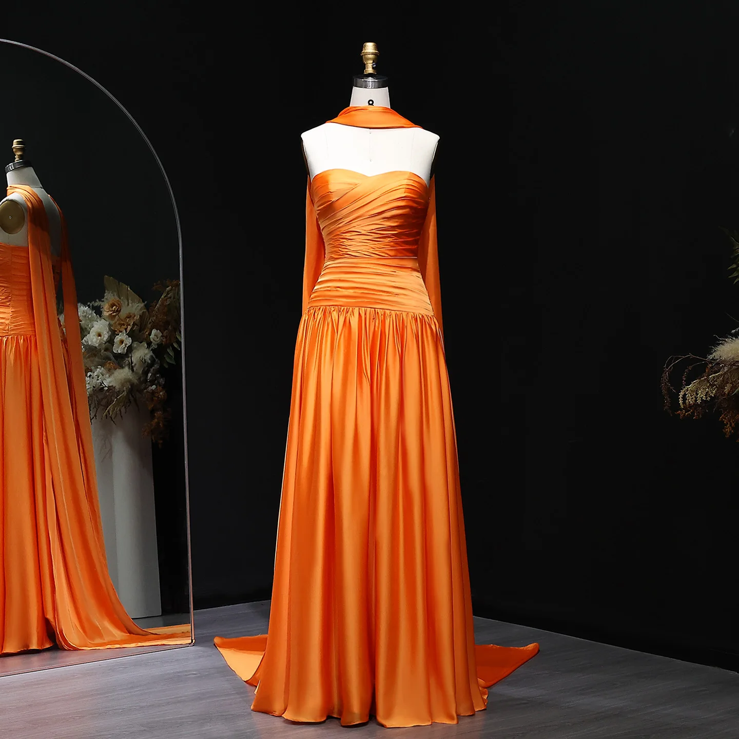 green emerald velvet dress Juliet JT2674R Long Prom Dress Neon Orange / 2