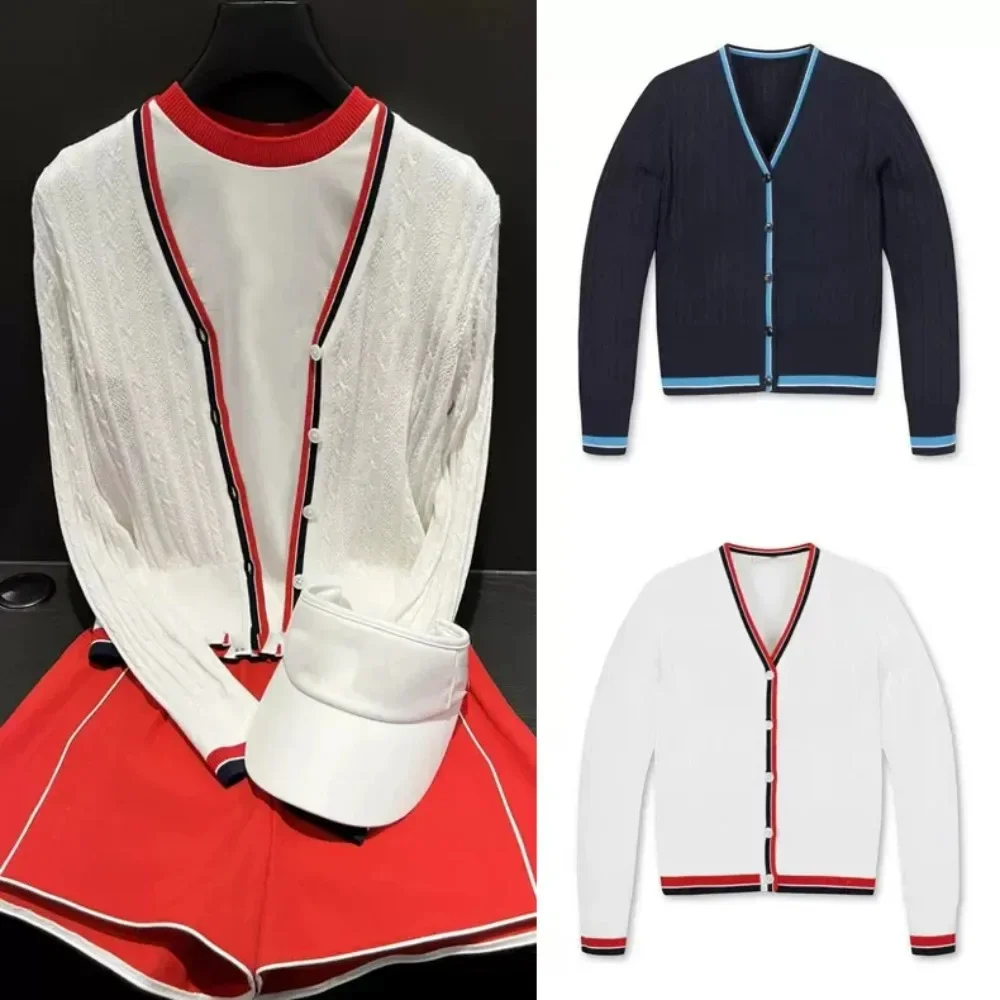 

Golf women's clothing spring and autumn color matching buckle knitted jacket with breathable and versatile fashion cardigan top