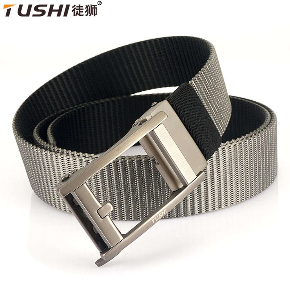TUSHI Metal Automatic Buckle Canvas Men Belt Thick Nylon Jeans Pants Belt Casual Outdoor Multifunctional Tactical Male Belts