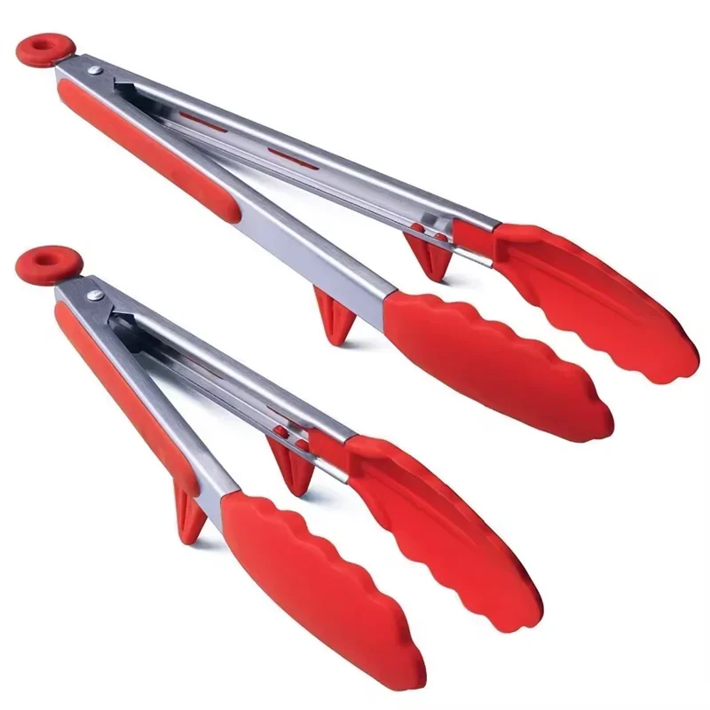 Food tongs Kitchen cooking tongs heat-resistant stainless steel BBQ tong with silicone tips