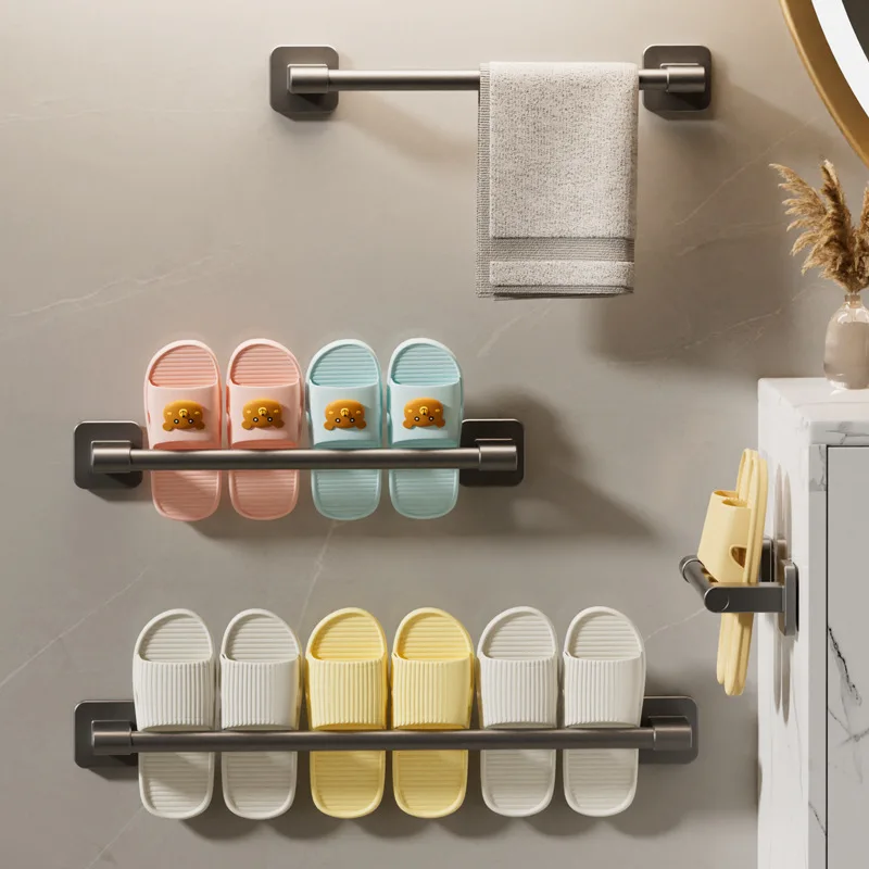 Bathroom Towel Rack Stainless Steel Towel Rack Slipper Hole-Free Bar Bathroom Shelf Organizer Kitchen Storage Racks storage rack towel rack