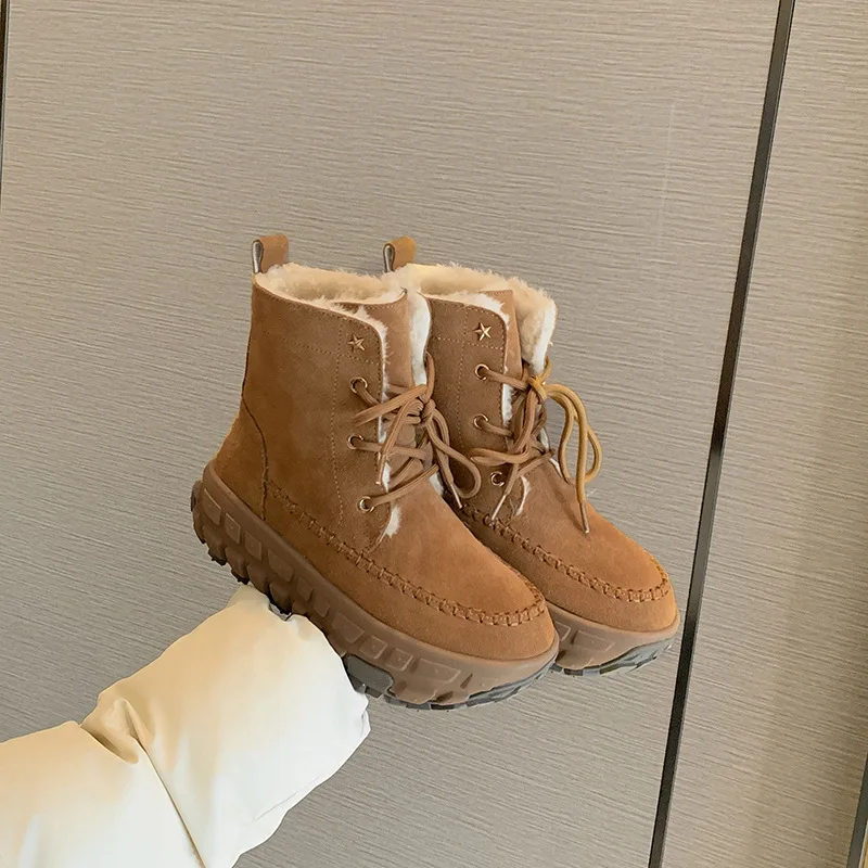 Hot! Winter Tailor-made Suits Rubber Non-slip Leather Women's Cotton Boots with Real Fur