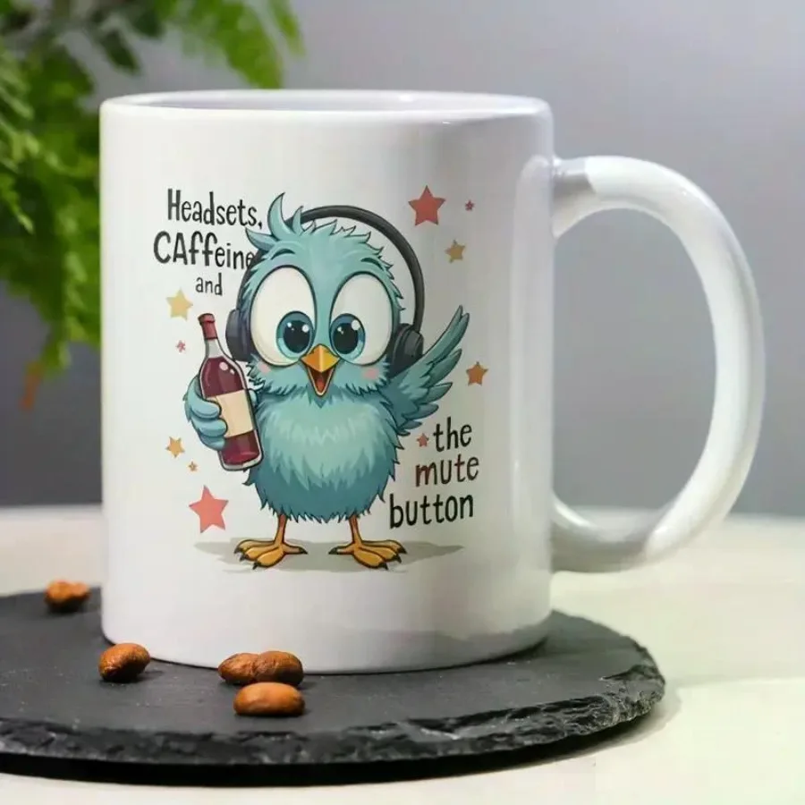 Whimsical Bird Coffee Mug Colorful Ceramic Cup