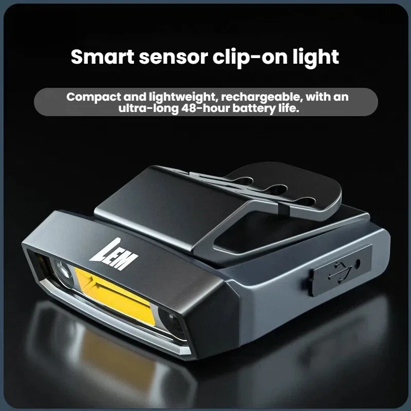 LEM Headlight Fishing Sensing Hat Clip Light Strong Light Super Bright Charging Head Mounted Clip on Long Range Fishing Light