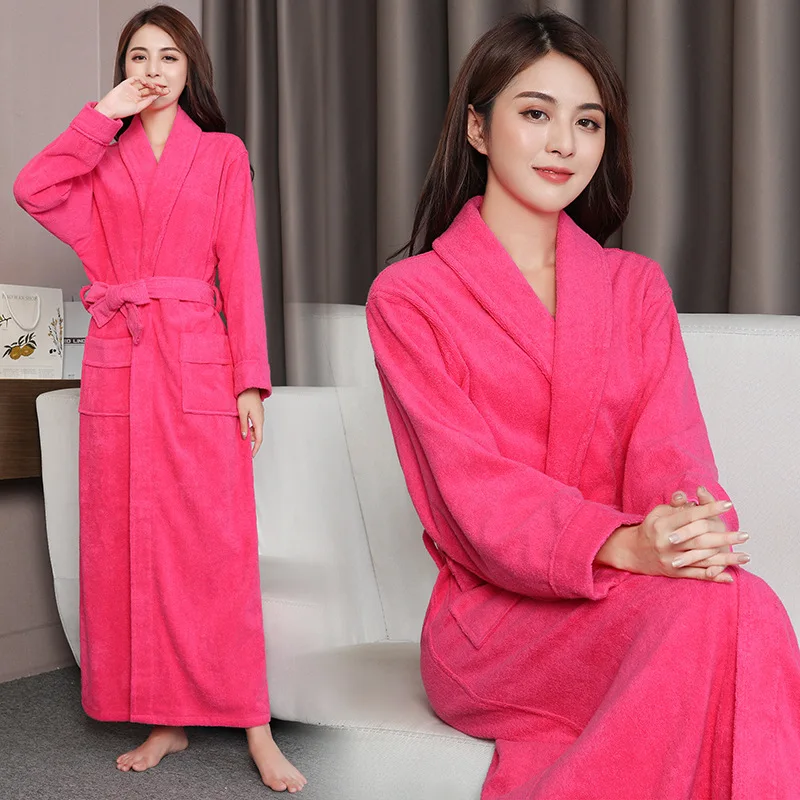 

100% Cotton Women Bath Robe Waffle Suck Water Plus Size Terry Bathrobe Kimono Long Towel Dressing Gown Spa Hotel Men Sleepwear