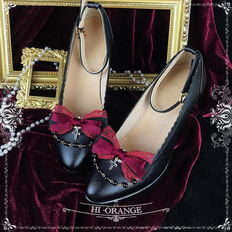Wine Red Shoe Clip Ladies Retro Gothic Style Handmade Lolita Bow Shoe Ornament Fashion Shoe Buckle