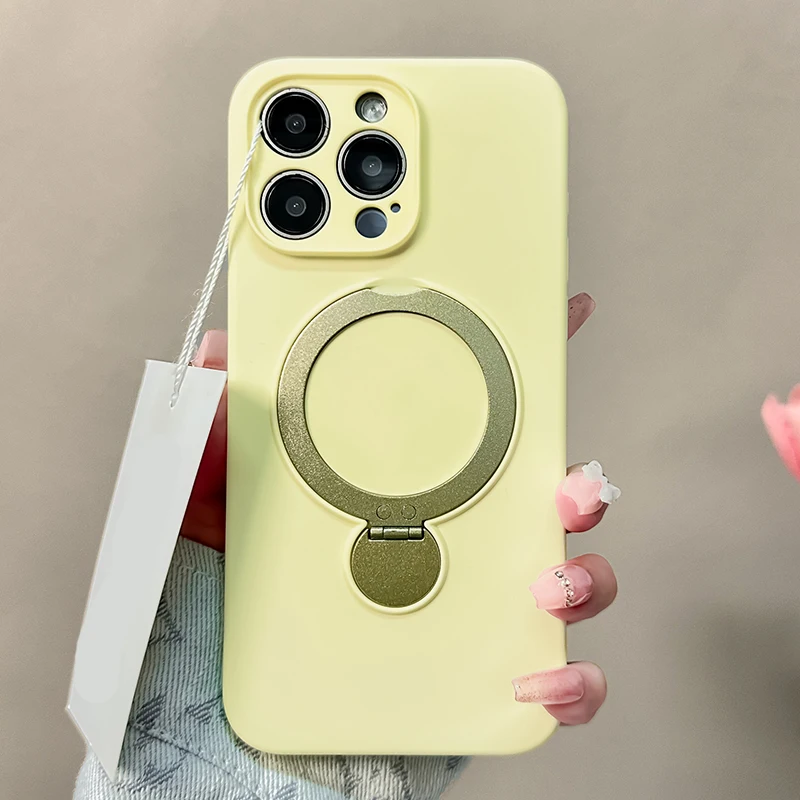 Liquid Silicone Magnetic Ring Stand Holder Case with Metal Support