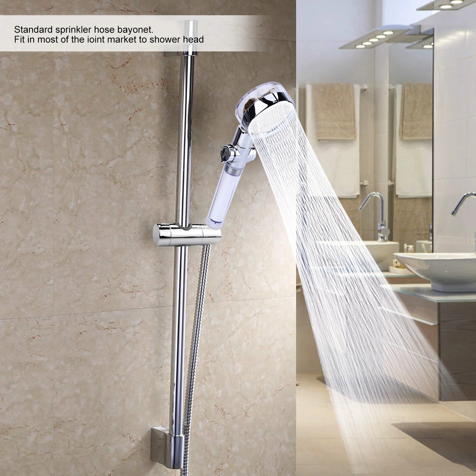Handheld Turbo Charged Fan Shower Head Kit with Filter Bracket 360