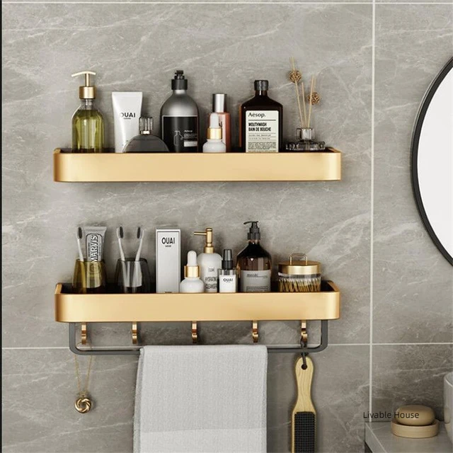 Stainless Steel Gold Square Wall Mounted Shampoo Holder Bath Shower Corner  Shelf