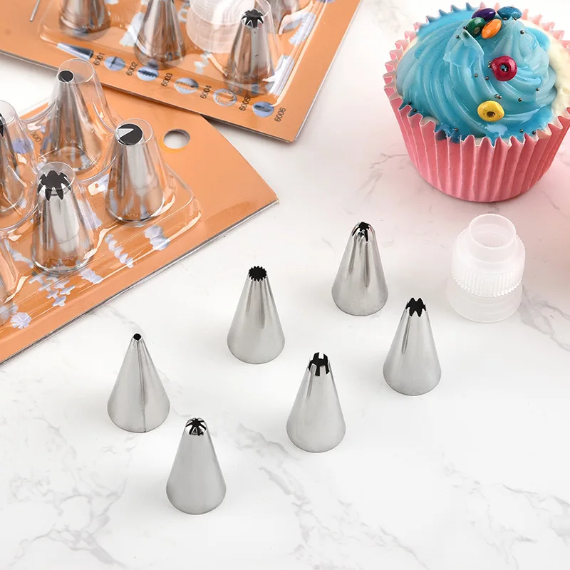 

1Set/6Pcs Stainless Steel Chocolates Cream Cake Decorating Icing Pastry Piping Nozzles Tips Set + Converter Kitchen Baking Tools