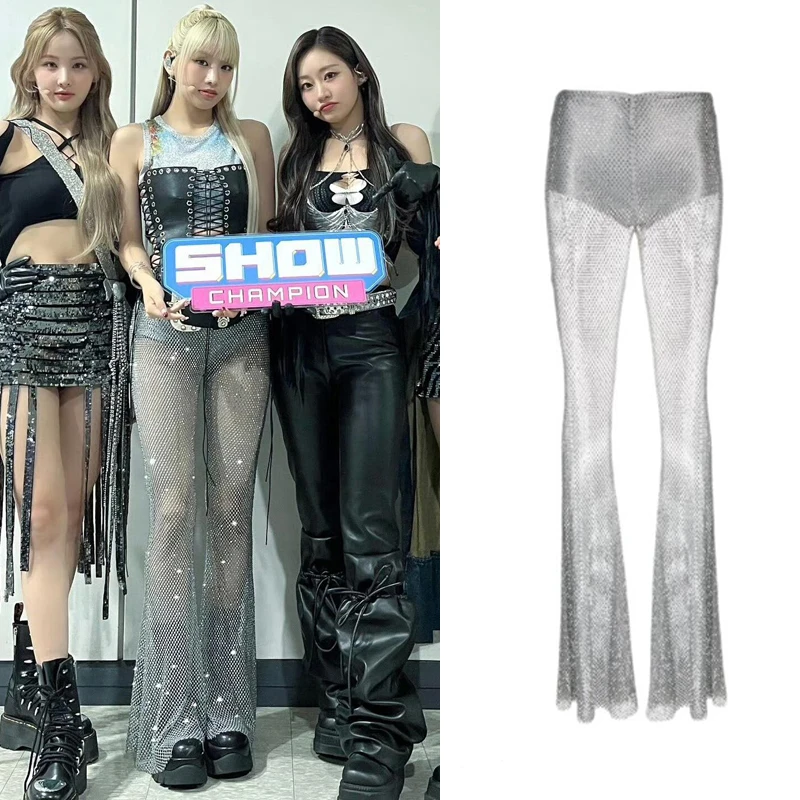 

Women'S Group Singer Kpop Outfits Mesh Pants Sexy Jazz Dance Clothing Gogo Costumes Adults Stage Performance Clothes DWY10009