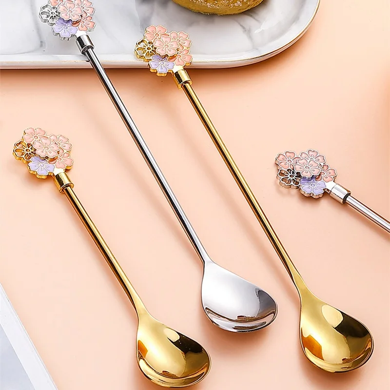 

Japanese and Korean Exquisite 304 Stainless Steel Coffee Spoons Dessert Spoons Water Cup Spoon Milk Long Handle Mixing Spoon