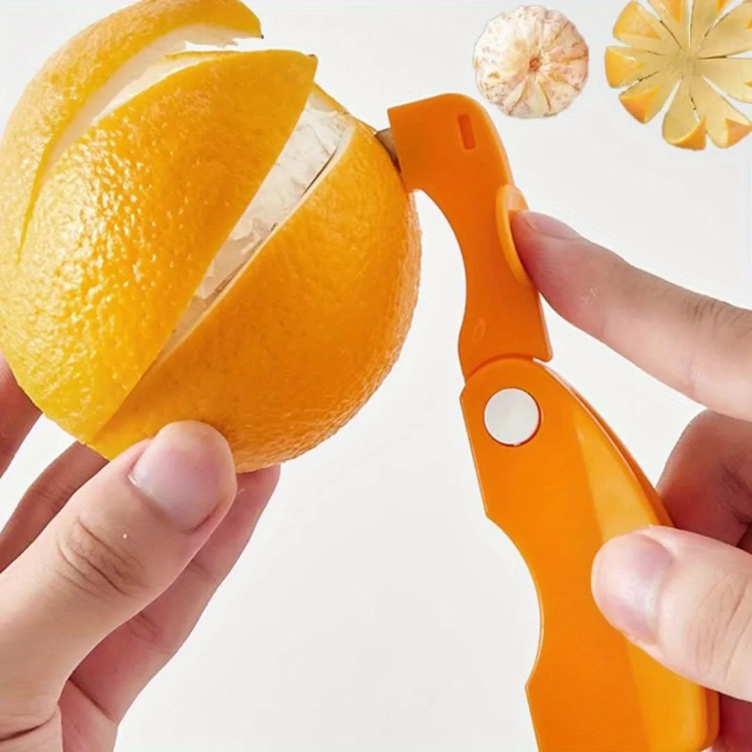 Multifunctional Folding Orange Peeler with Stainless Steel Handle Portable Plastic Fruit Skin Remover Manual Citrus Divider