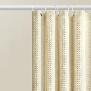 Cortina de ducha de lino de imitación gruesa de lujo, cortinas de baño  impermeables para bañera, cubierta de baño grande con ganchos de Metal