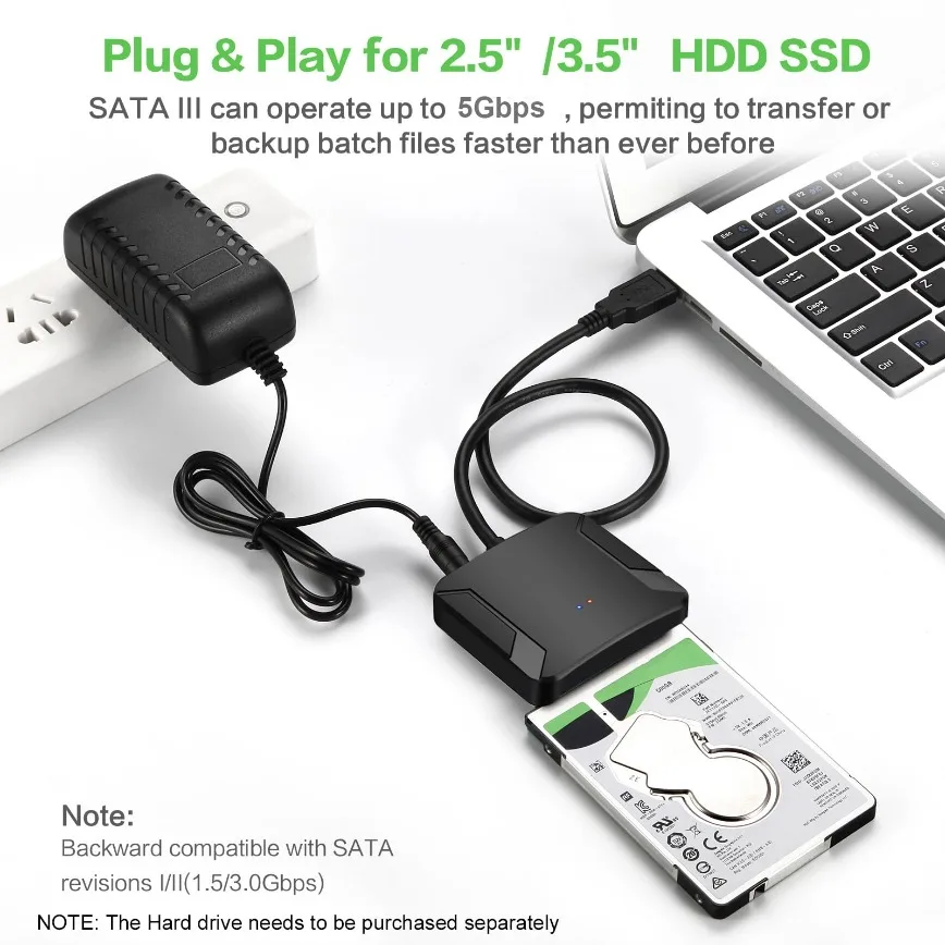 SATA to USB 3.0 Cable Adapter USB 3.0 to SATA External Hard Drive Converter With EU/US/UK Power Supply For 2.5
