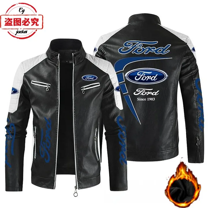 Ford LOGO printed racing suit pu leather jacket windproof four-season Ford team men's jacket overalls 5