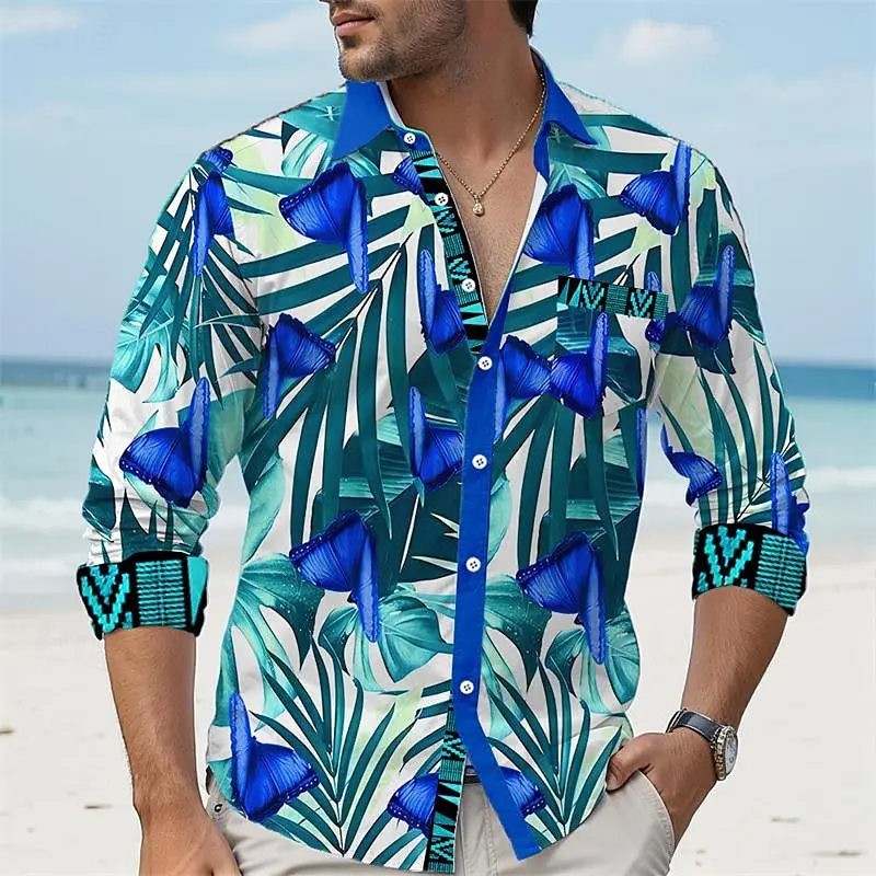 Striped men's shirt high-definition floral long-sleeved shirt soft and comfortable top breathable shirt for daily wear