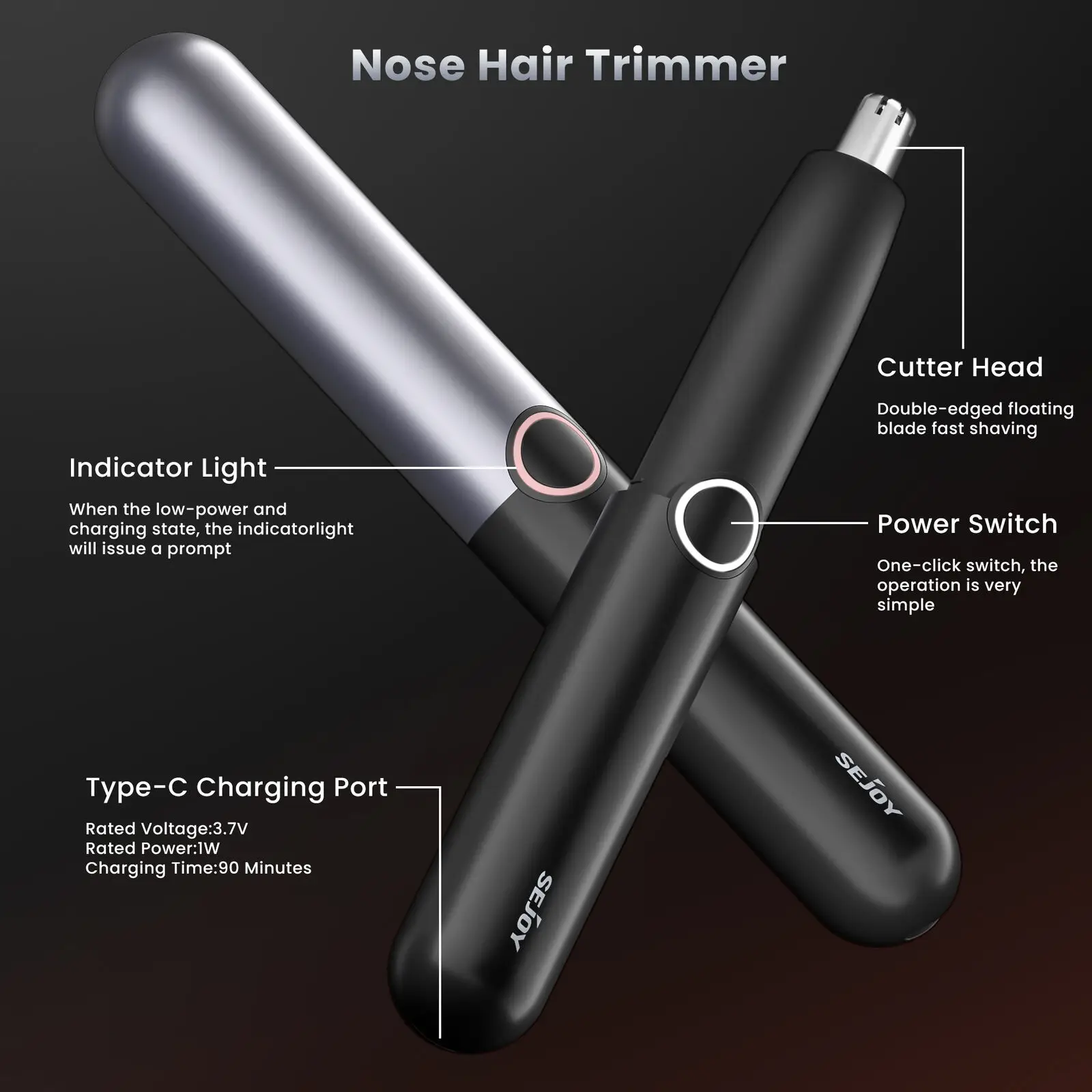 SEJOY 2-IN-1 Ladies Nose Hair Trimmer Male Ear Nose Hair Trimmer Small Electric Trimmer Male Nose Trimmer Business Trip Home Use 2