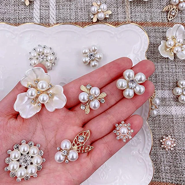 22 Pieces Pearl Rhinestone for Crafts Pearls Buttons Flower Embellishments  Jewelry Making Sequin Flatback Rhinestone Pearl for Crafts Assorted Brooch